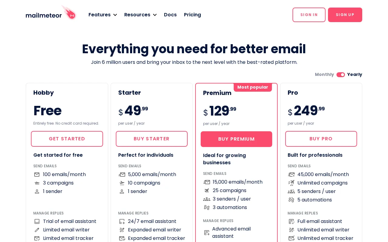 Mailmeteor — pricing page