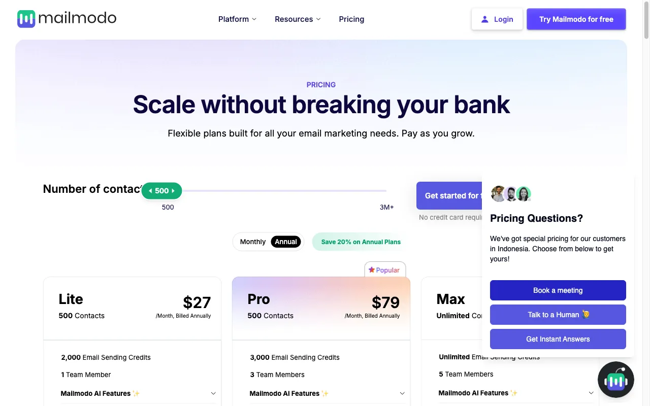 Mailmodo 2.0 (YC S21) — pricing page