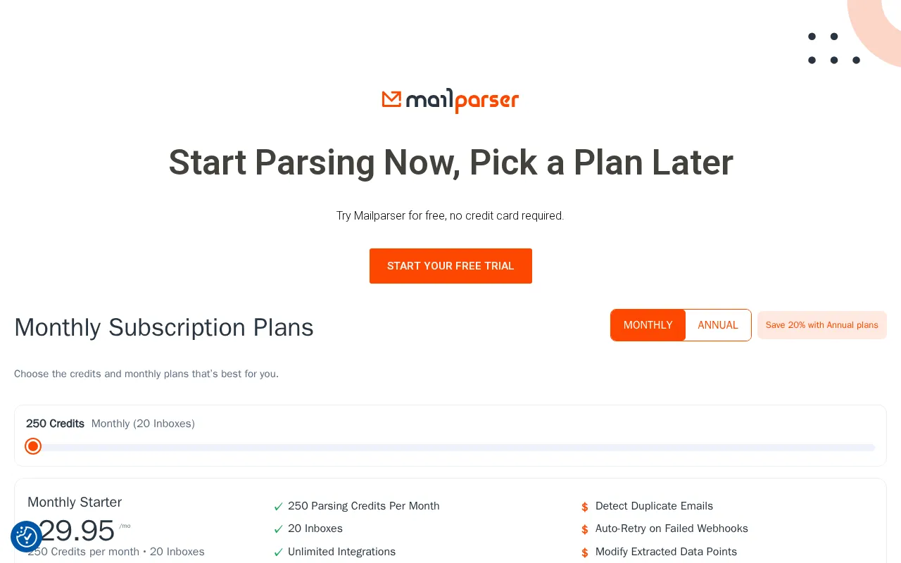 Mailparser — pricing page