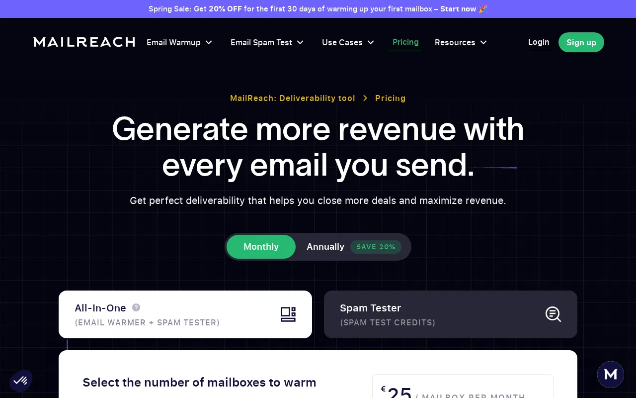 Mailreach — pricing page