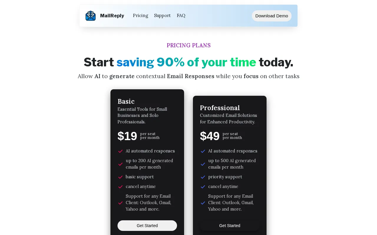 MailReply — pricing page