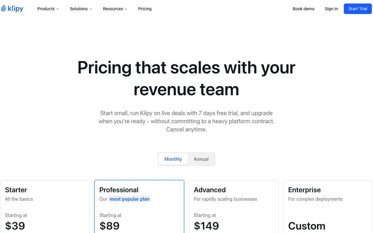 Mailroom by Klipy — pricing page