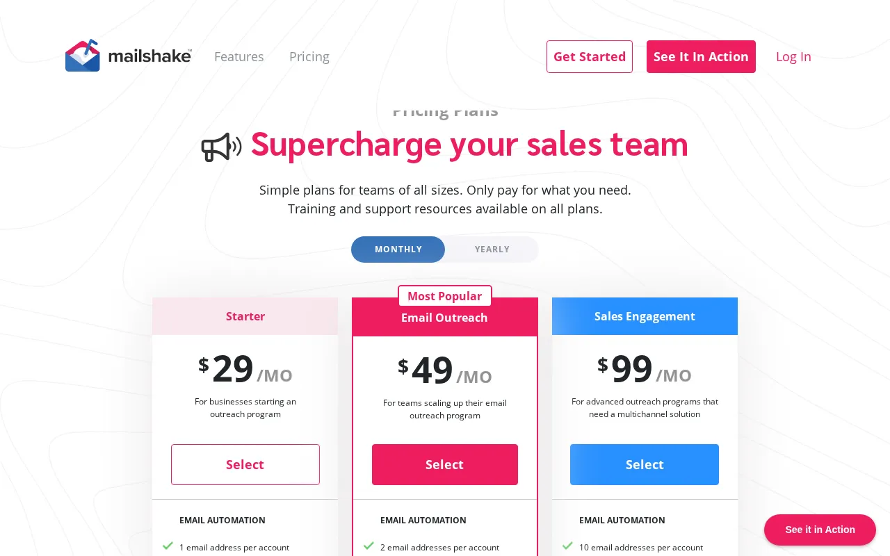 Mailshake — pricing page