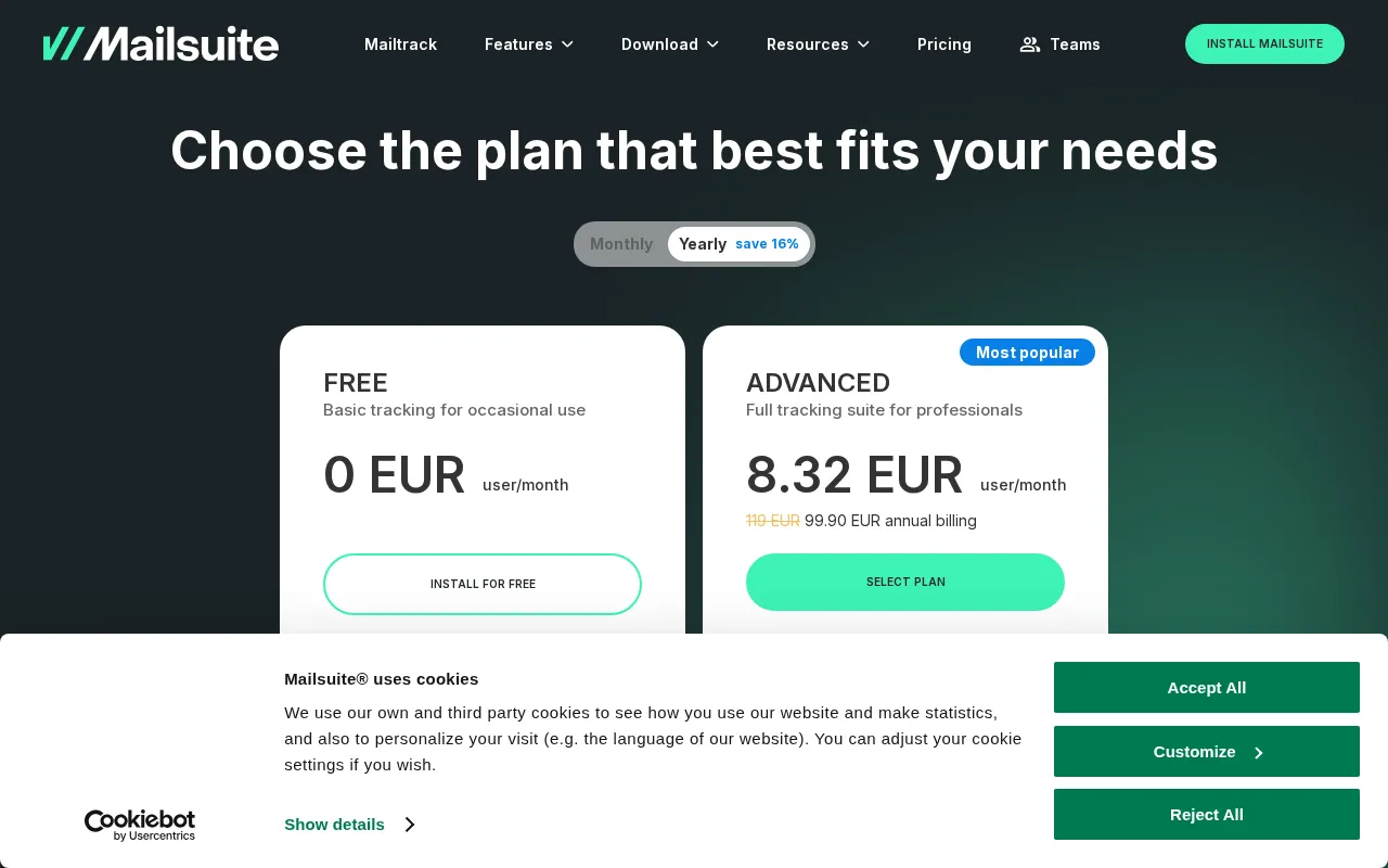 Mailsuite — pricing page