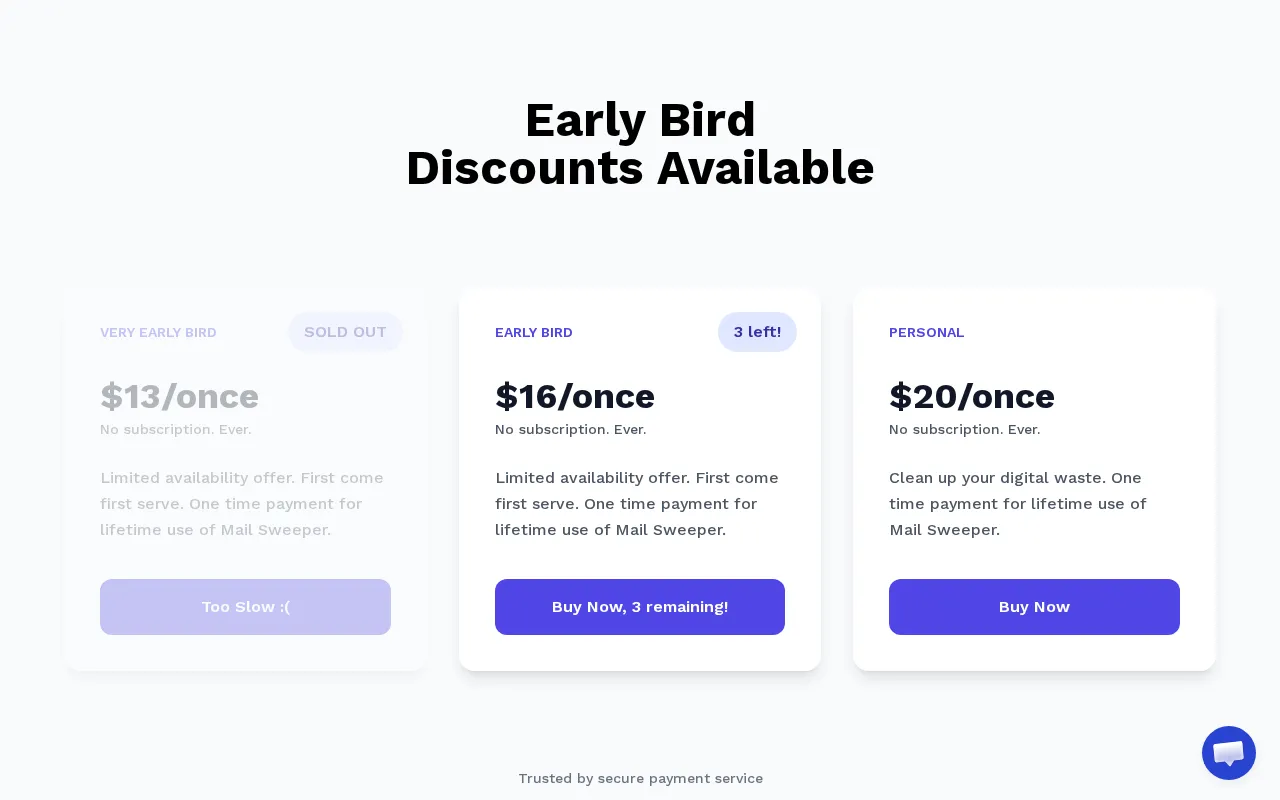 MailSweeper — pricing page