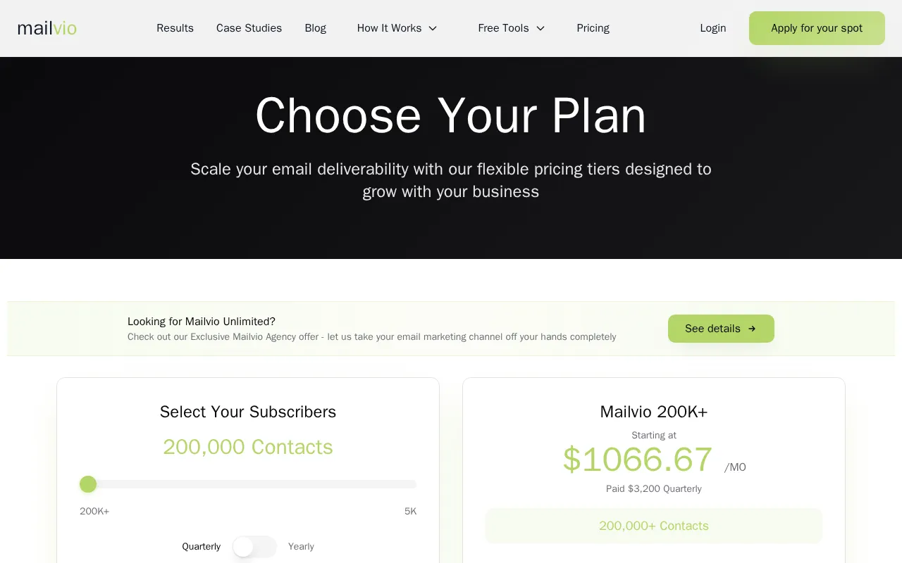 mailvio.com — pricing page
