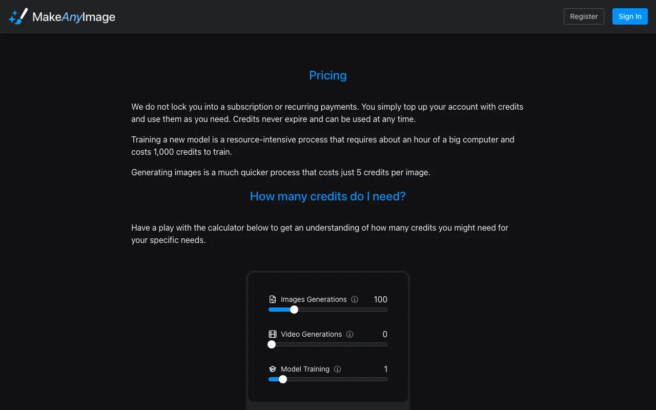 Make Any Image — pricing page