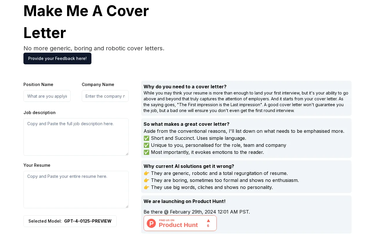 Make Me A Cover Letter — preview screenshot