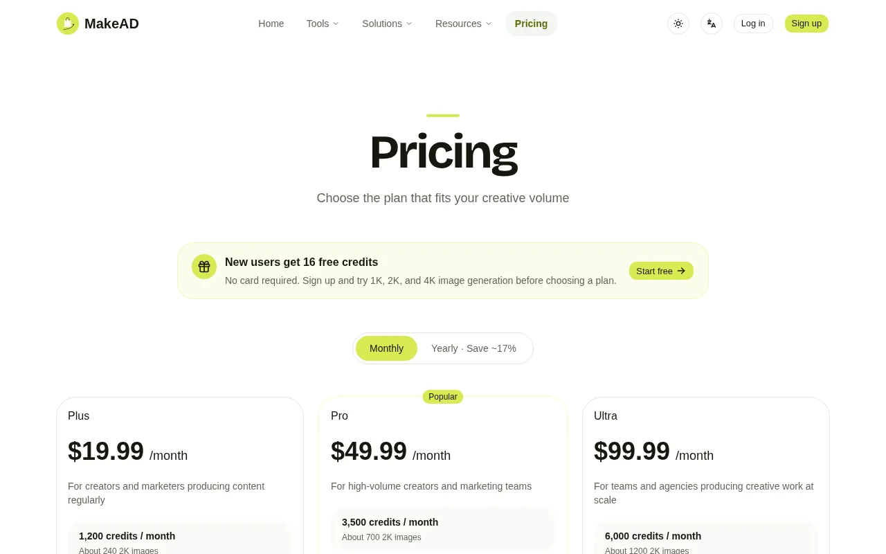 MakeAD — pricing page