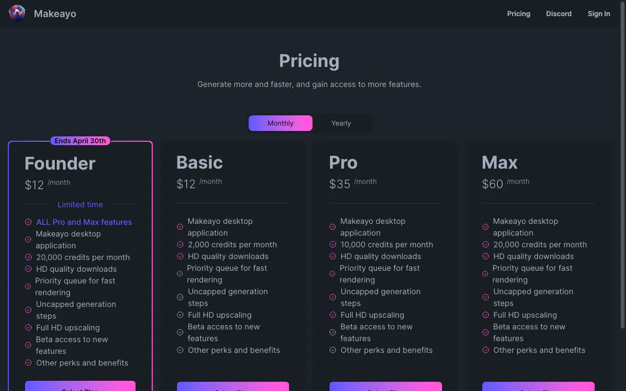 Makeayo — pricing page