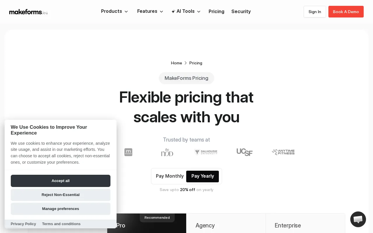 MakeForms AI Form Builder — pricing page