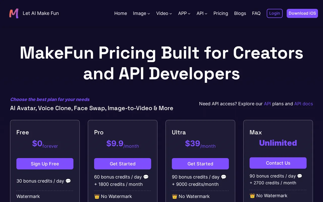 Makefun AI — pricing page