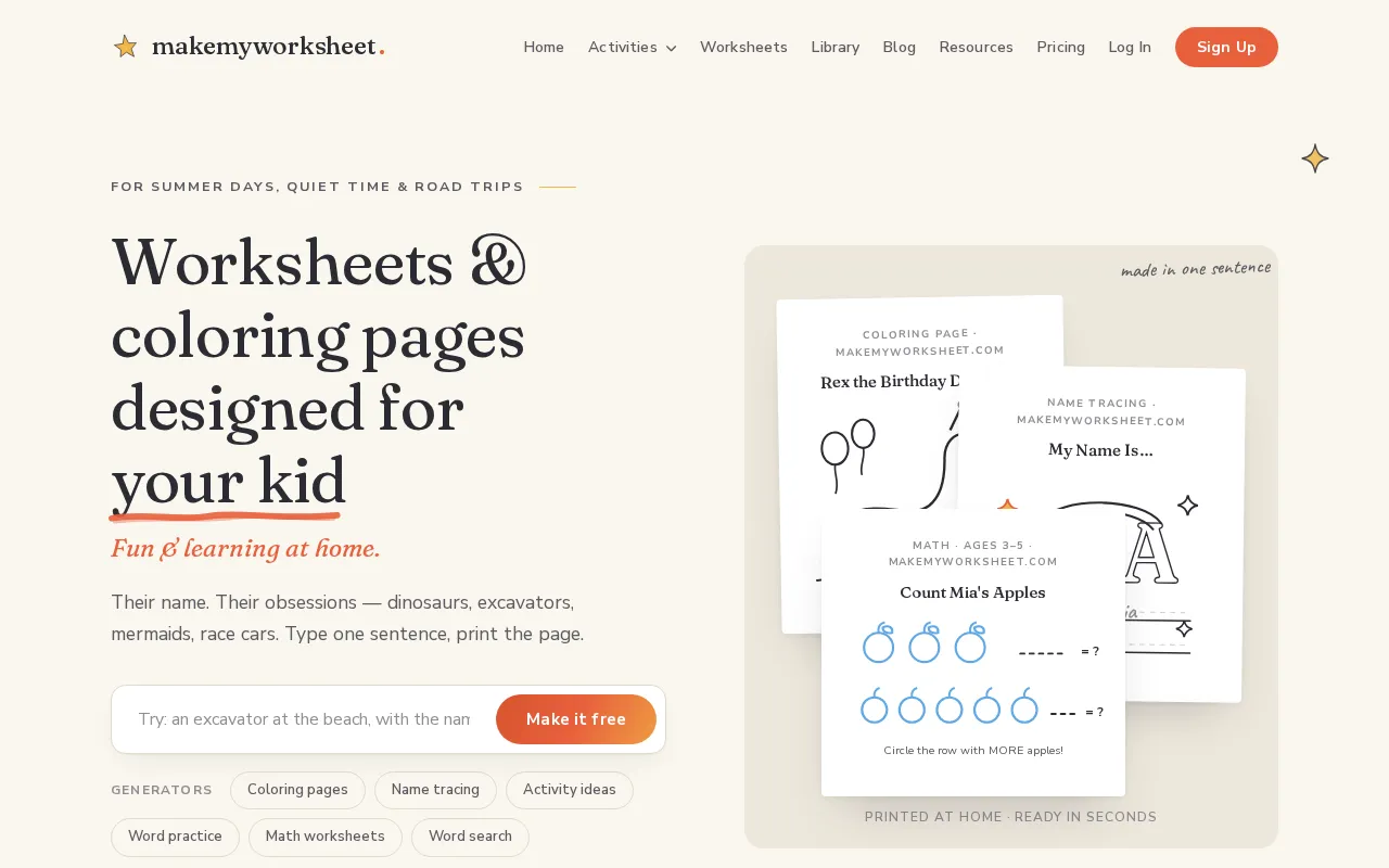 MakeMyWorksheet — preview screenshot