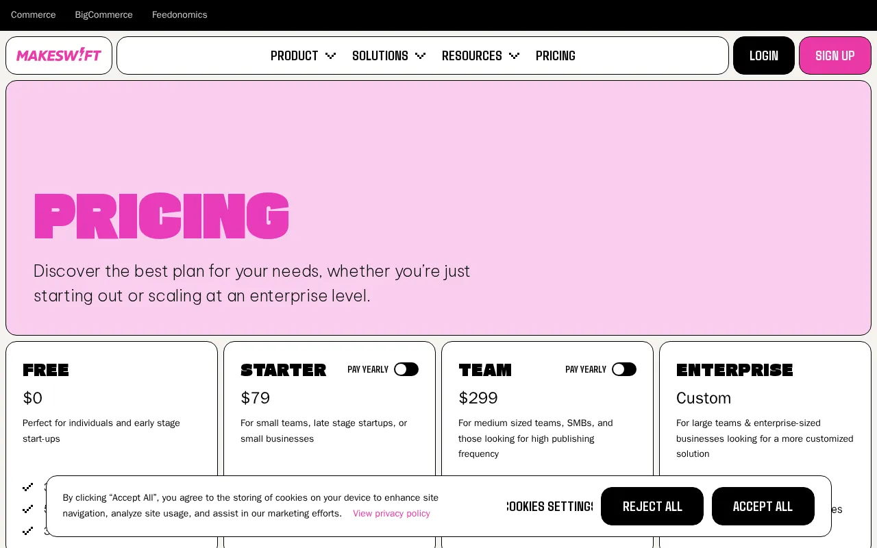 Makeswift — pricing page
