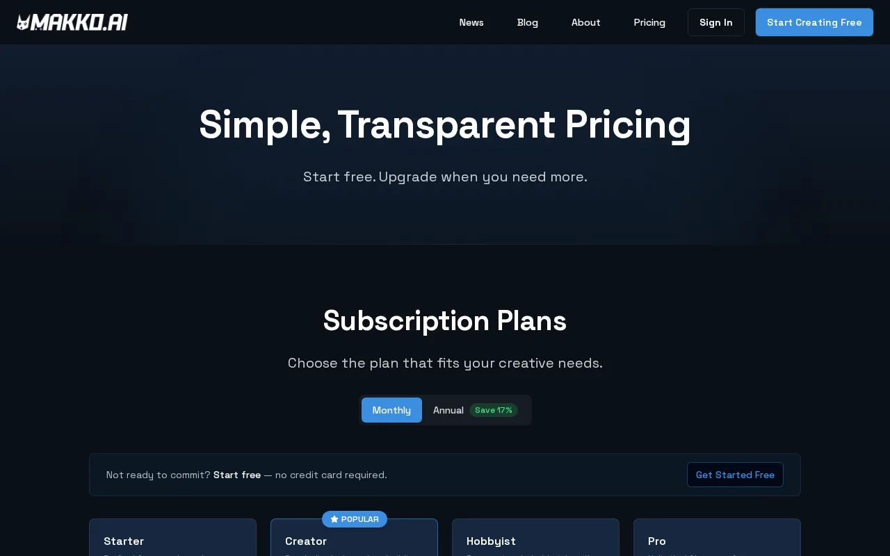 Makko AI — pricing page