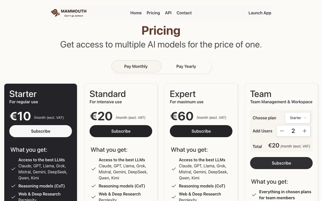 Mammouth — pricing page