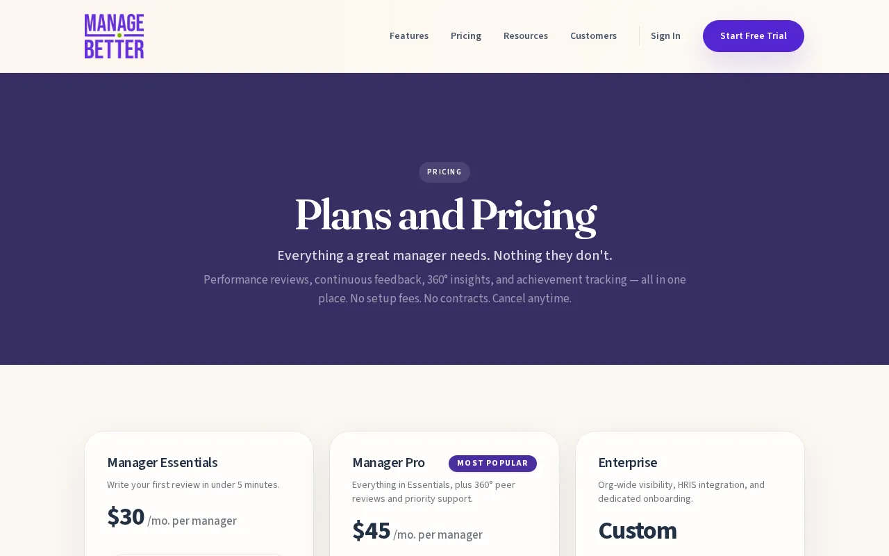 Managebetter — pricing page