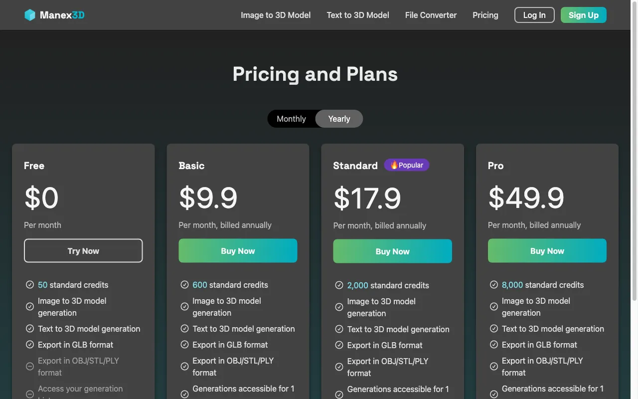 Manex3D — pricing page