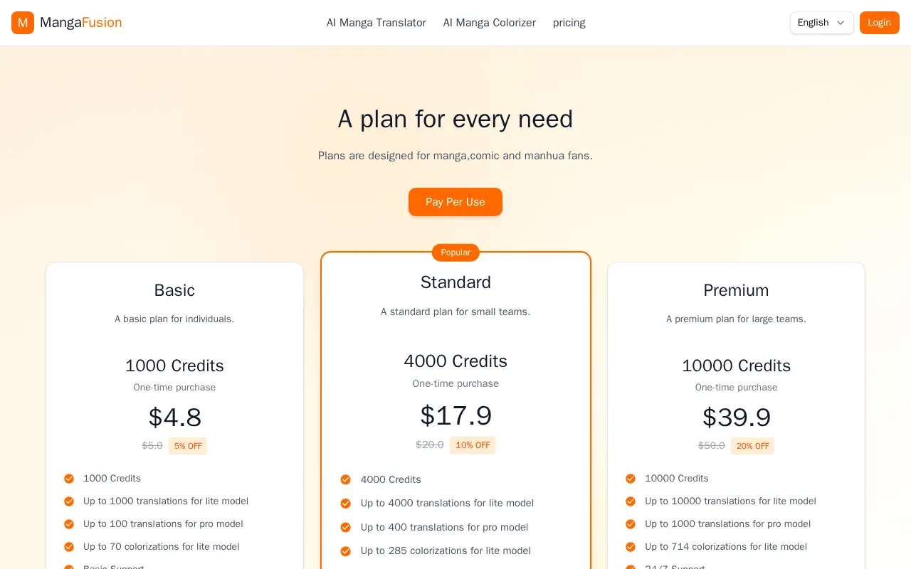 MangaFusion — pricing page