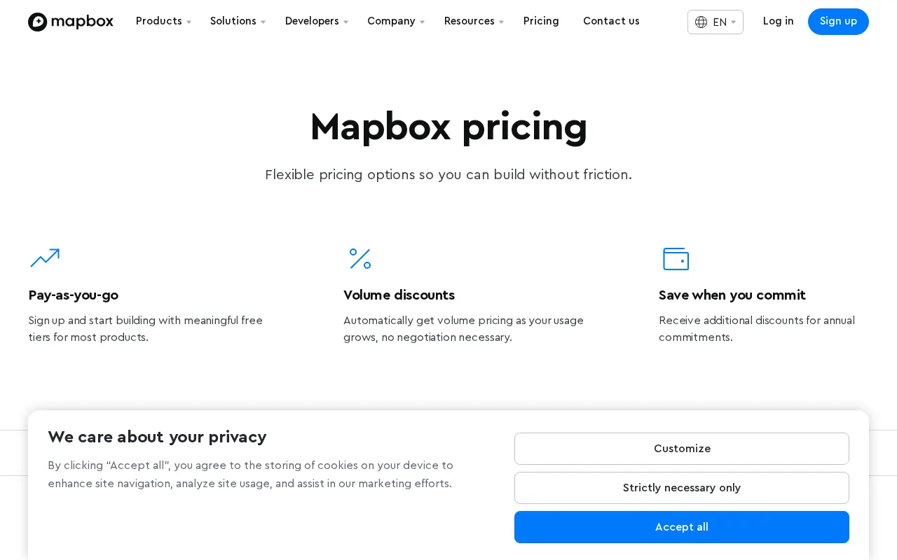 Mapbox — pricing page
