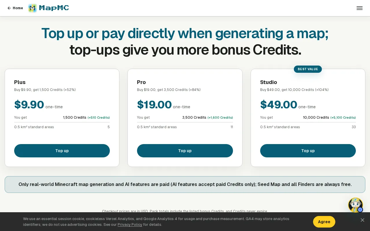 MapMC — pricing page