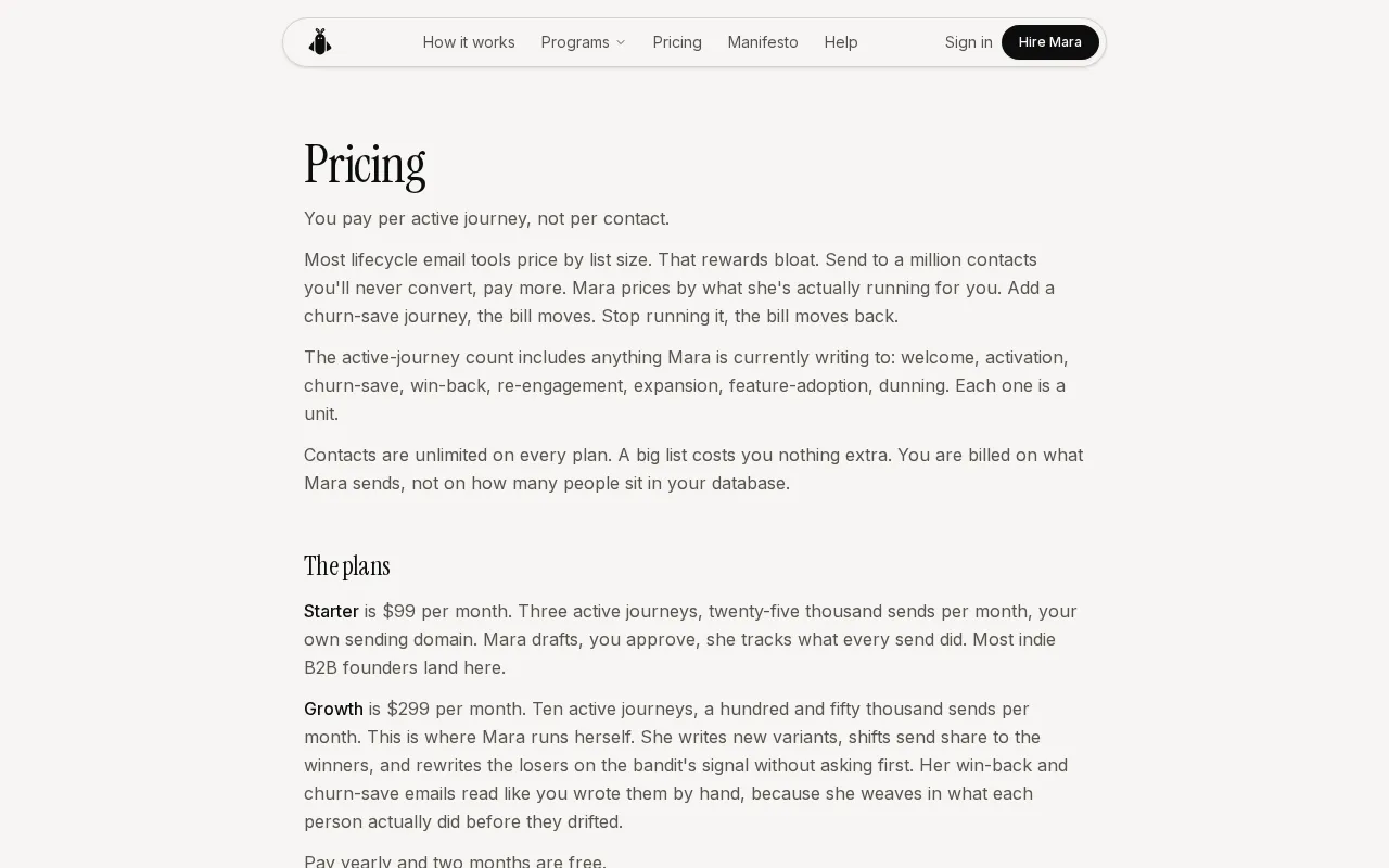 Mara — pricing page