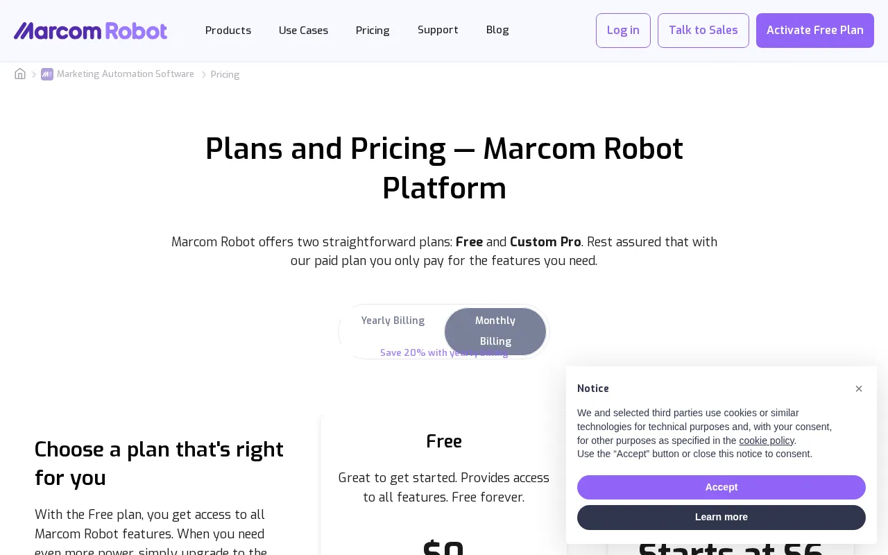 Marcom Robot — pricing page
