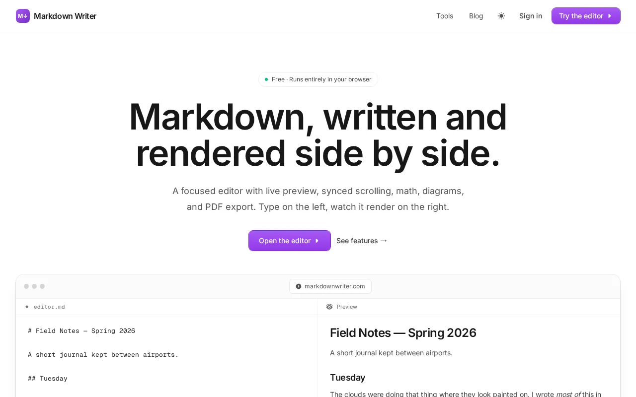 Markdown Writer — preview screenshot