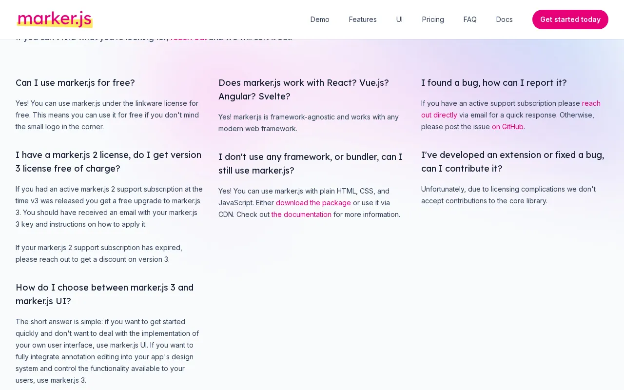 marker.js — pricing page