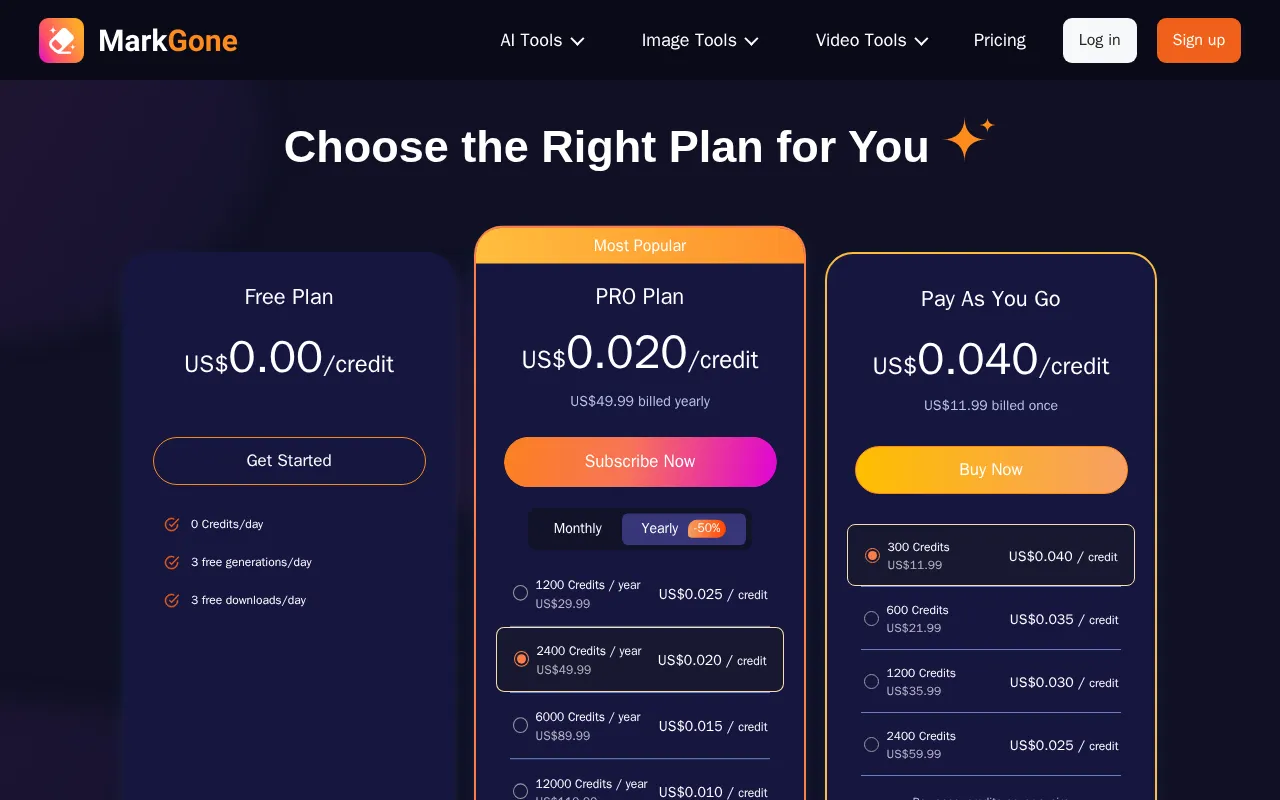 MarkGone — pricing page