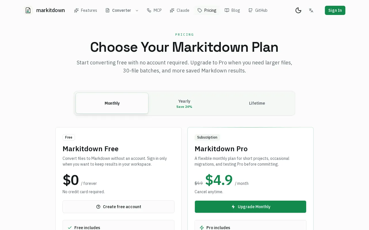 markitdown — pricing page