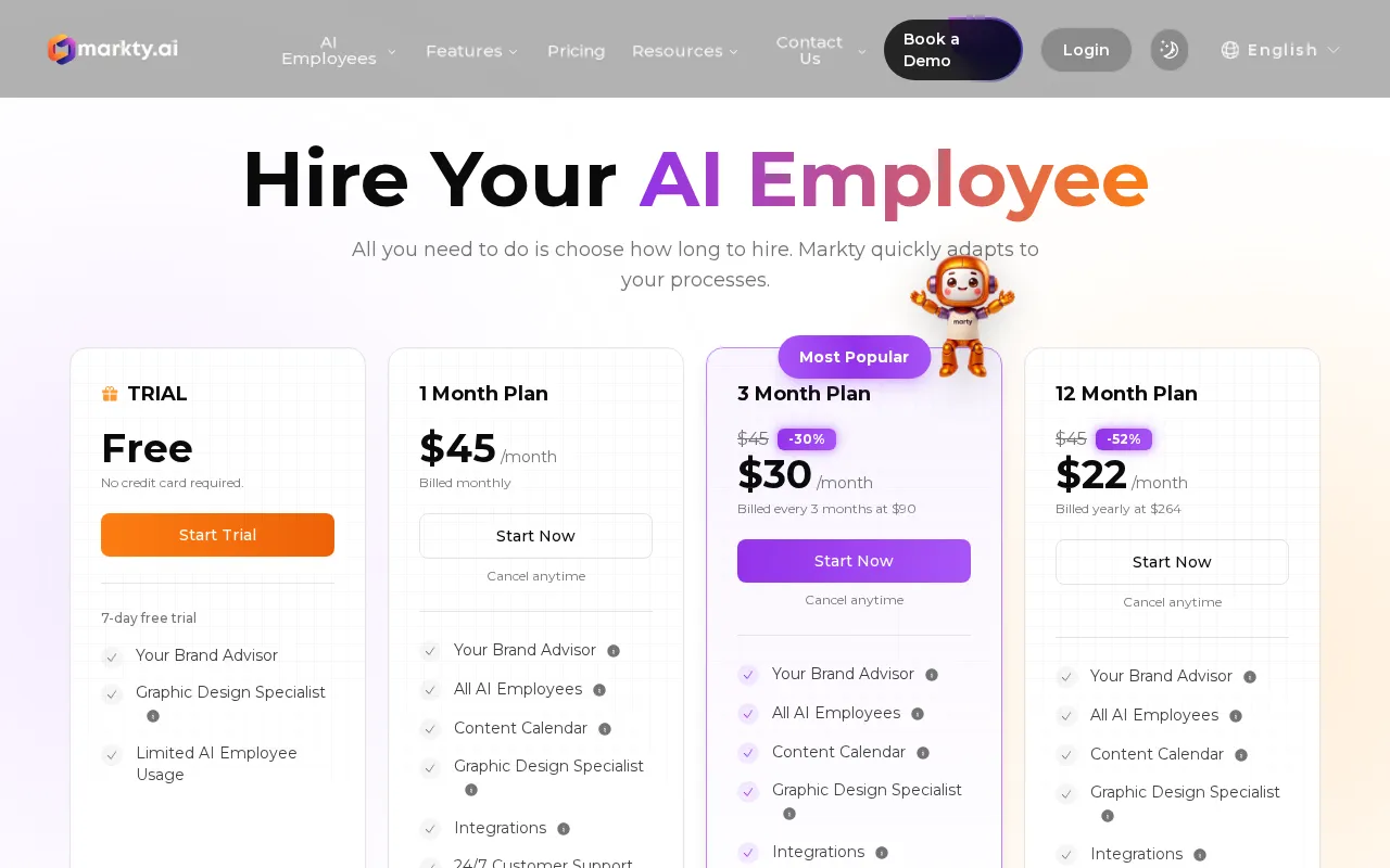 Markty AI — pricing page