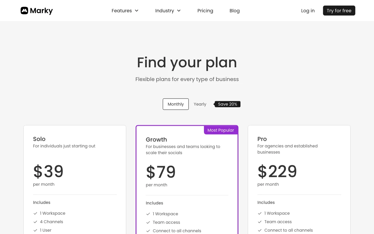 Marky — pricing page