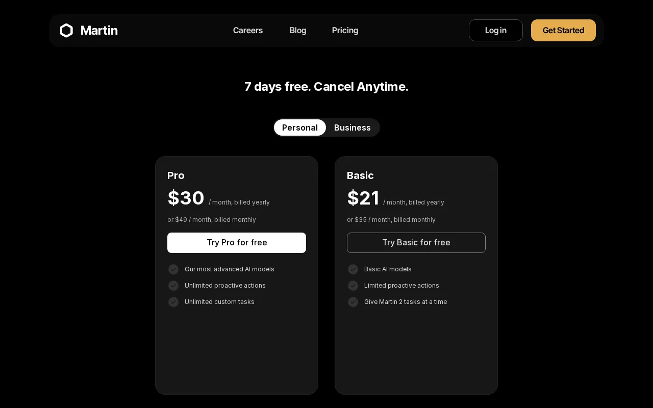 Martin — pricing page