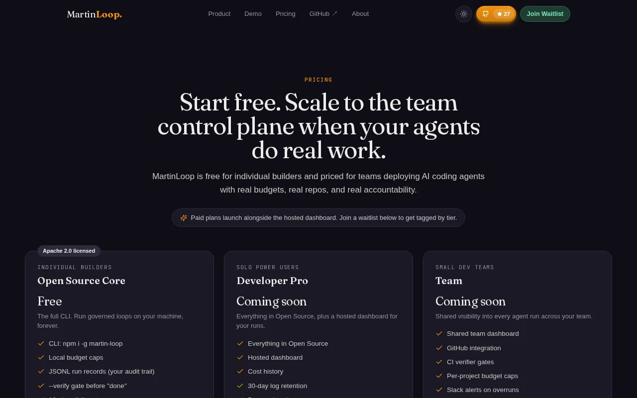 MartinLoop — pricing page
