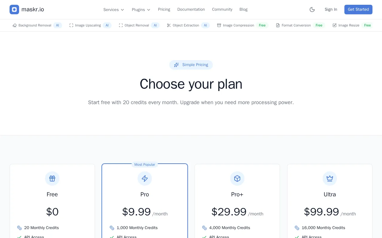Maskr.io — pricing page