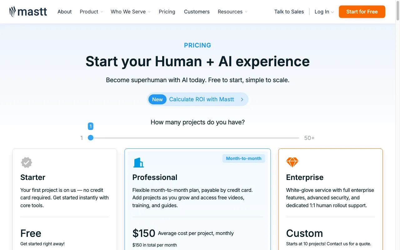 Mastt — pricing page