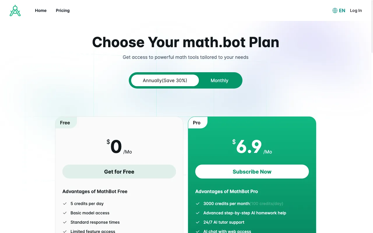 Math.bot — pricing page