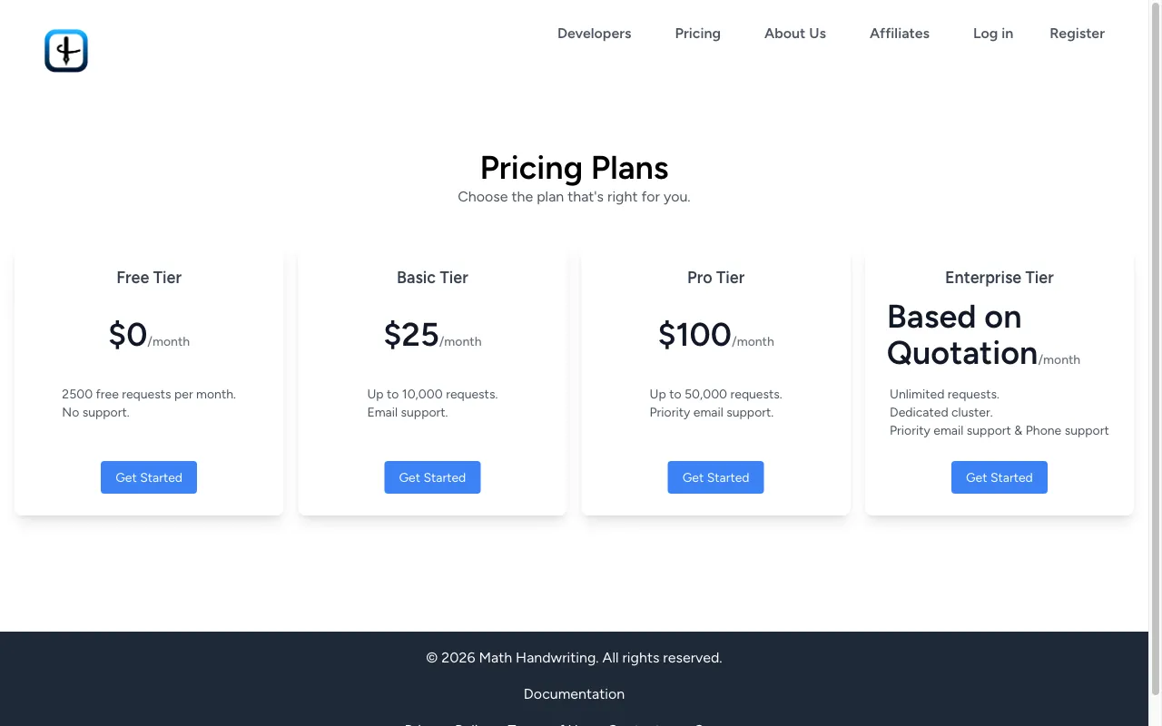 MathHandwriting — pricing page