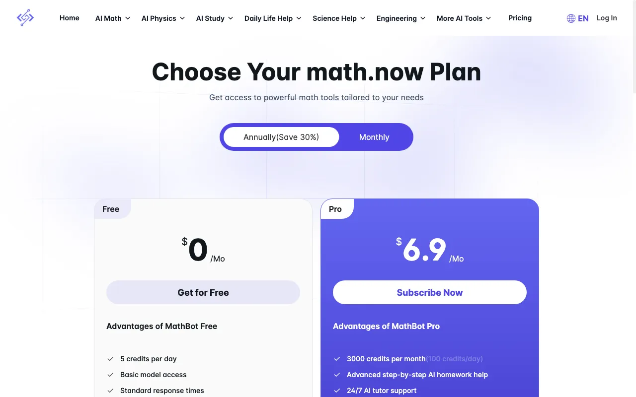 Math.now — pricing page