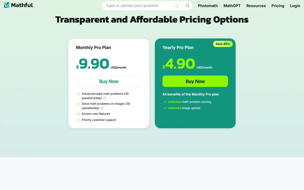 Mathful.com — pricing page