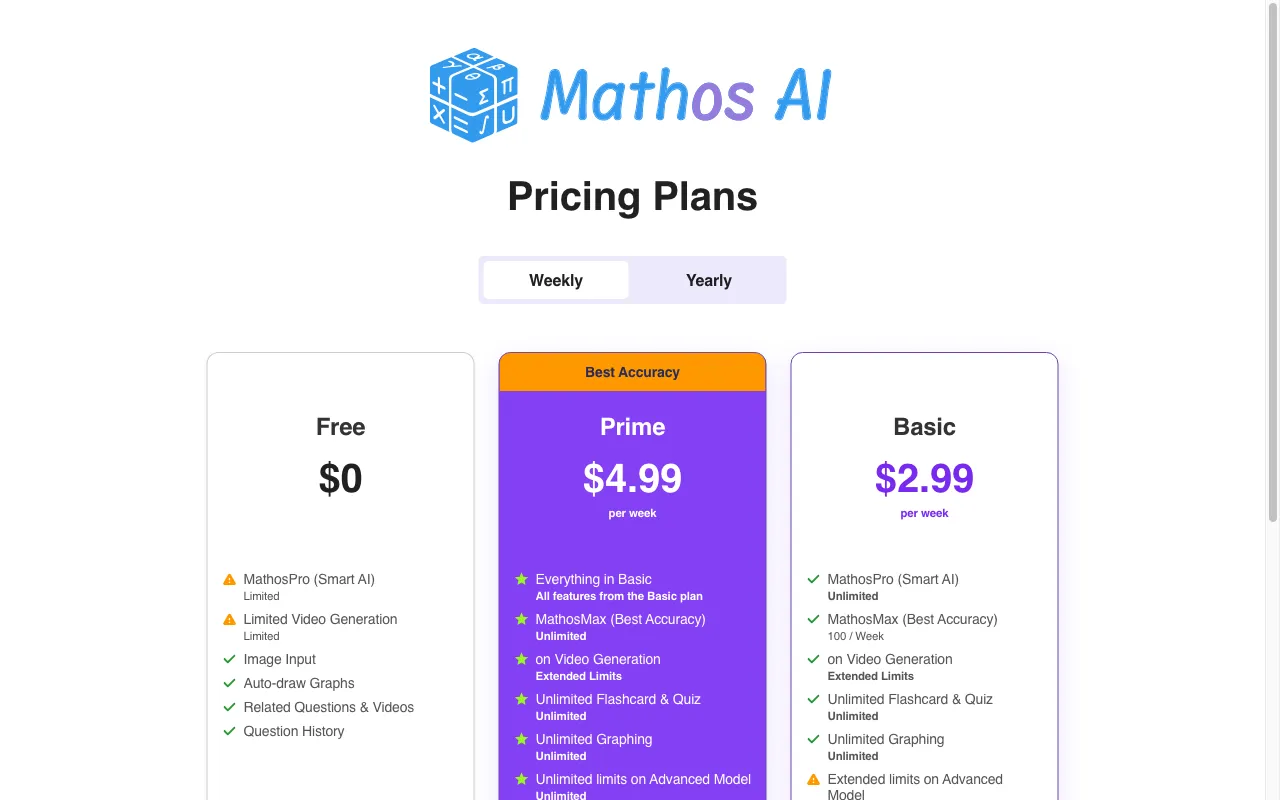 Mathos — pricing page