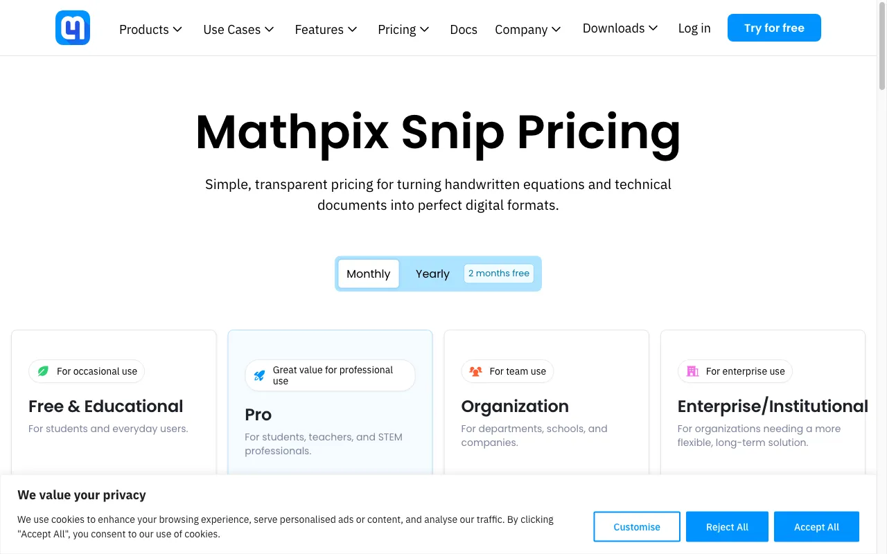 Mathpix — pricing page