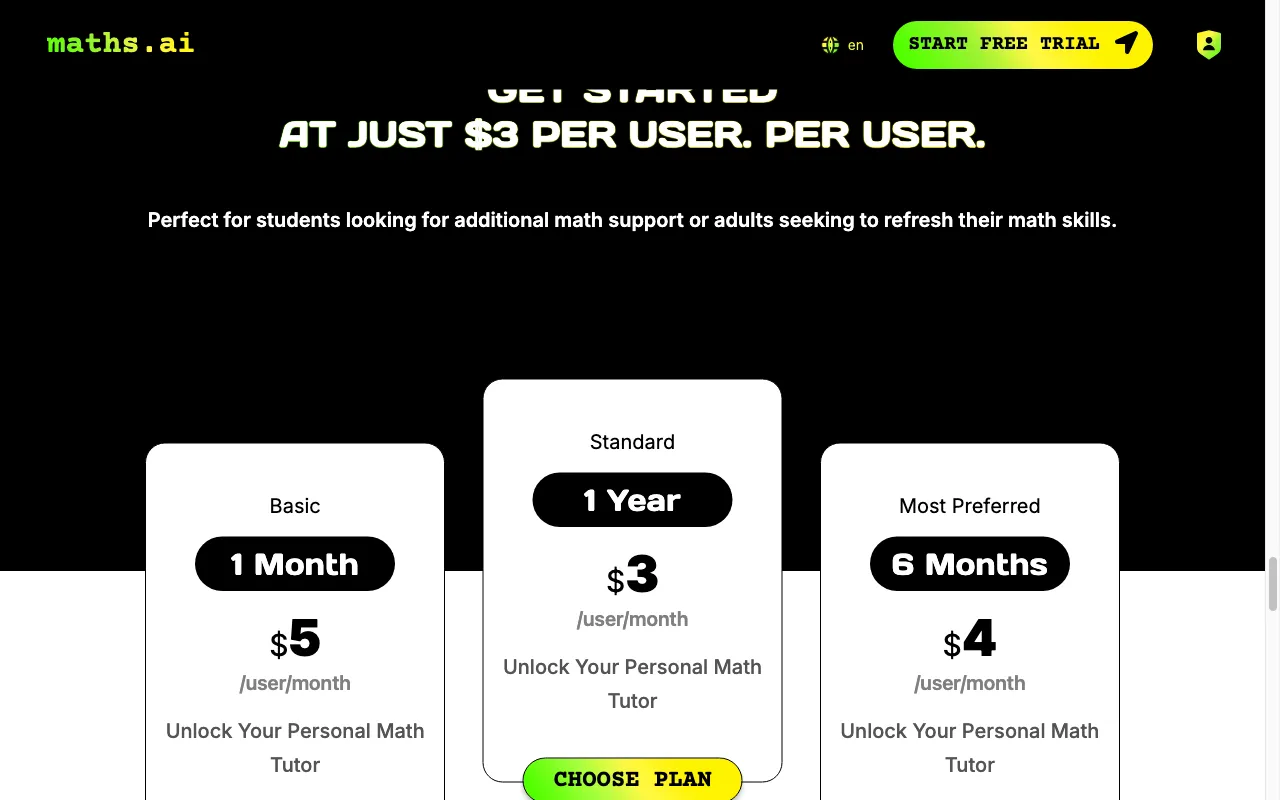 maths.ai — pricing page