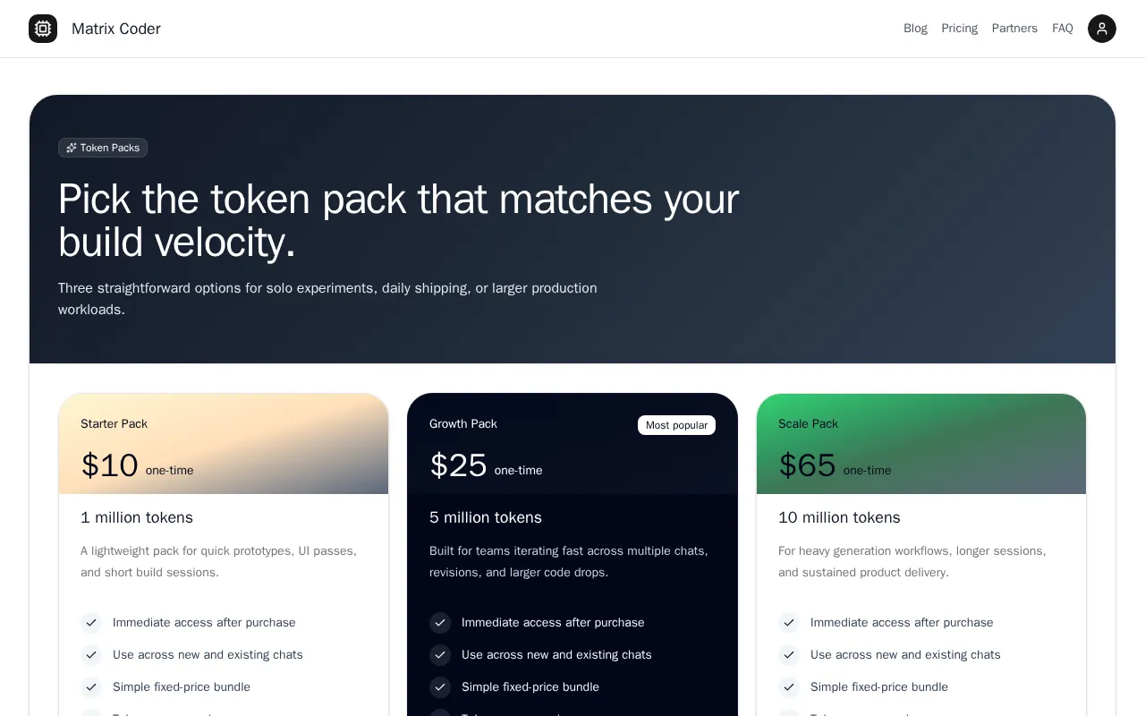 Matrix Coder — pricing page