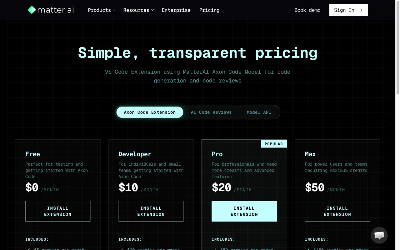 Matter AI — pricing page
