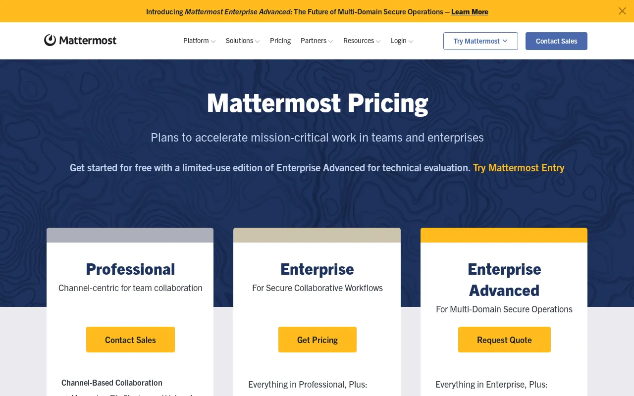 Mattermost.com — pricing page