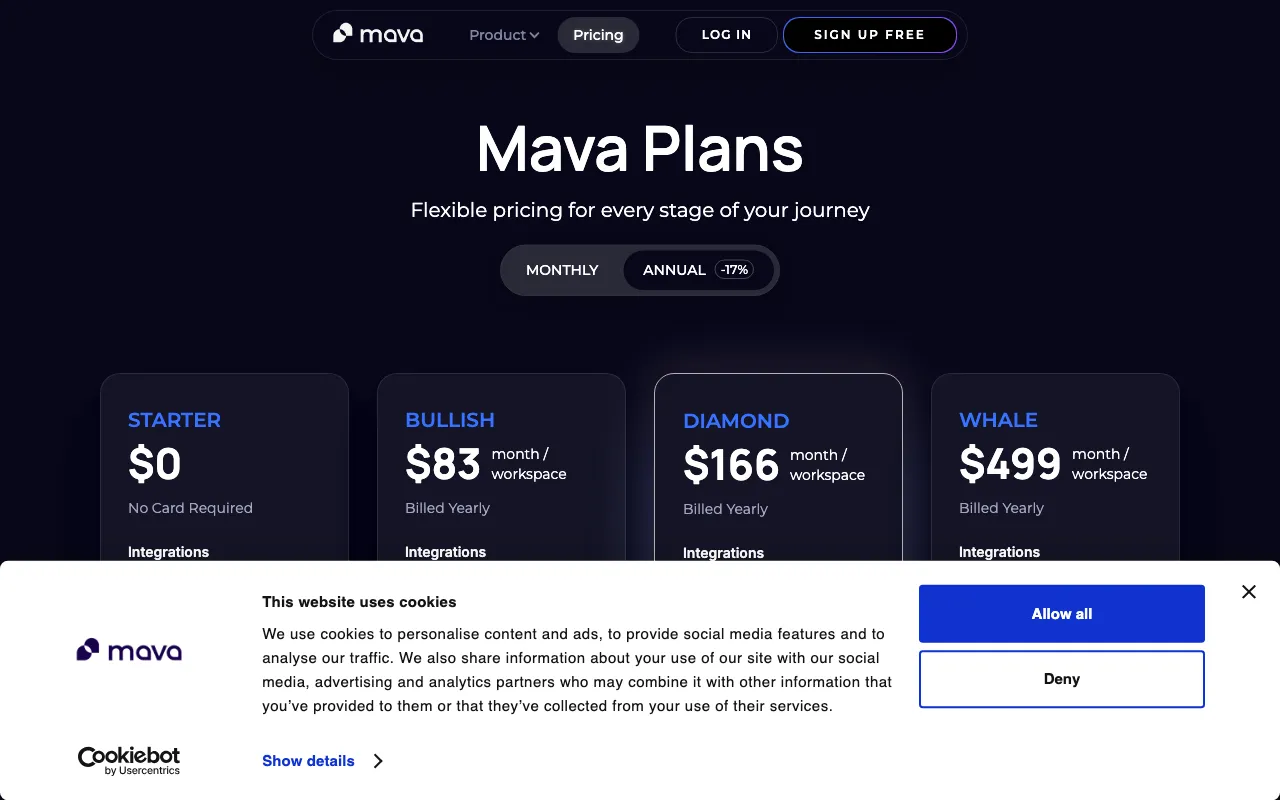 Mava — pricing page