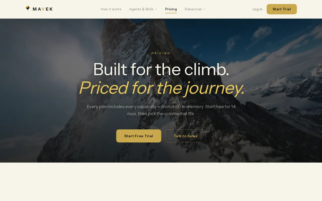 Mavek — pricing page