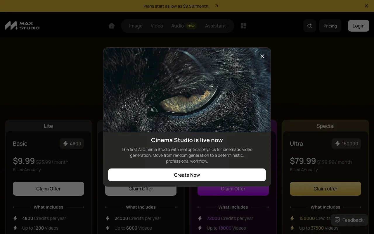 Max Studio AI — pricing page
